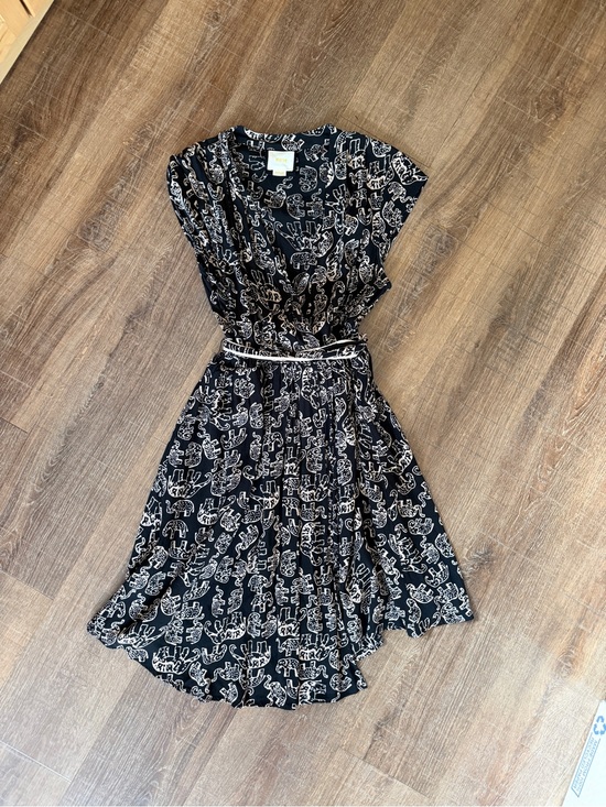 Maeve Dresses & Skirts - Maeve Elephant Black Printed Short-Sleeve Belted Dress